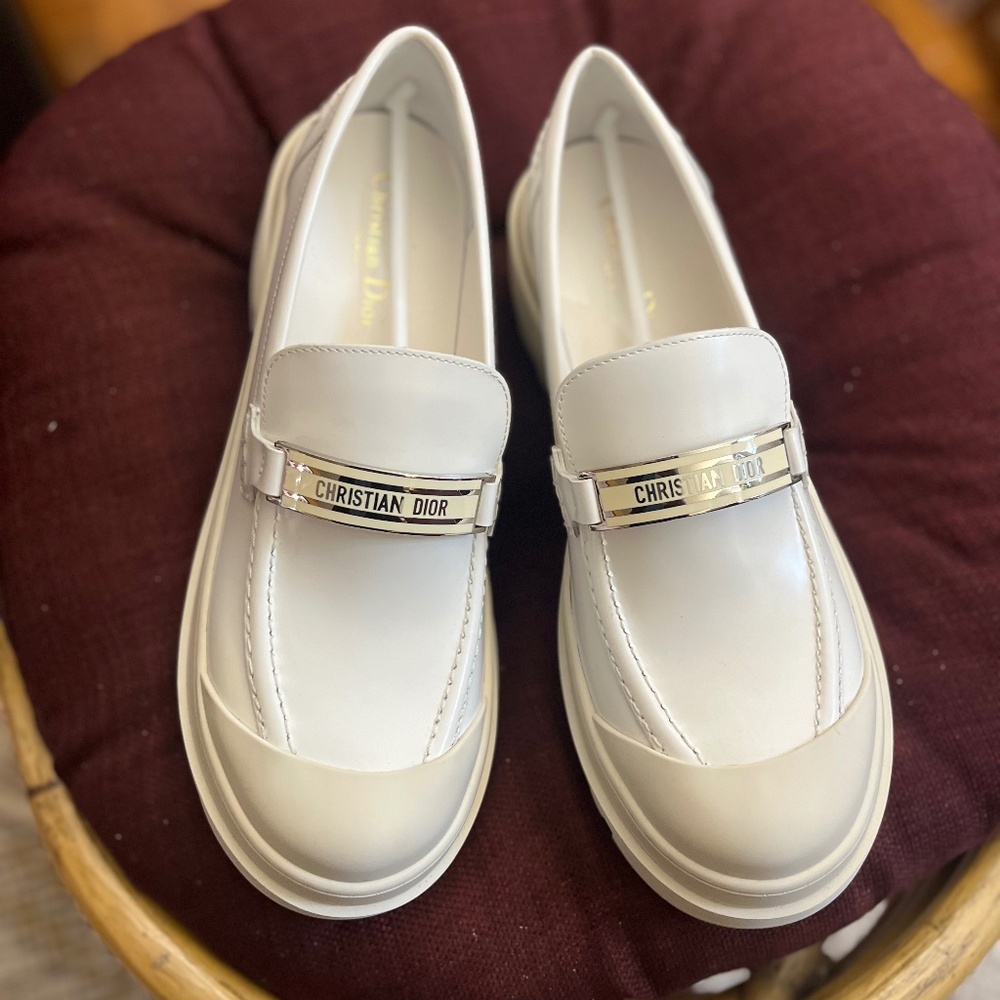 White Dior Lug Sole Loafers